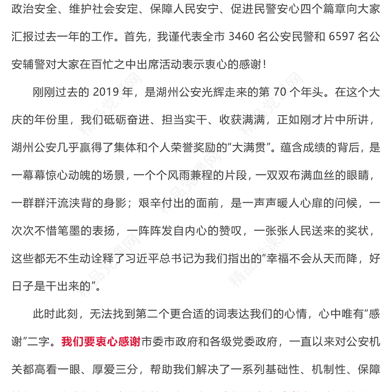 向党和人民报告-2019年度公安工作汇报会上的致辞领导致辞