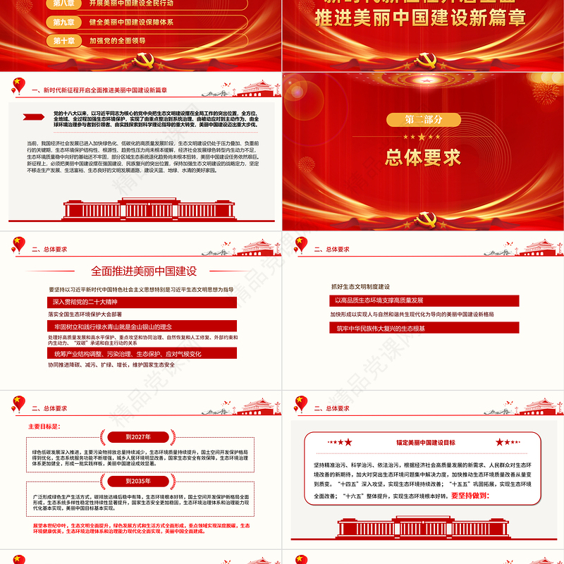 美丽中国建设PPT大气精美加快推进人与自然和谐共生的现代化党课