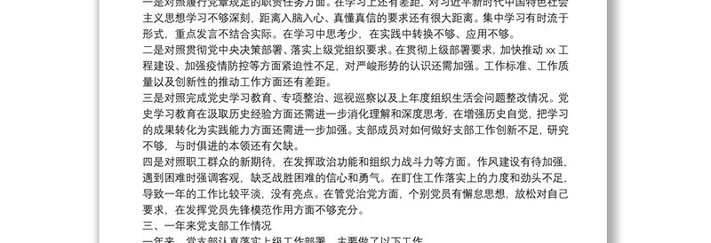 年度组织生活会党支部委员会年度工作报告