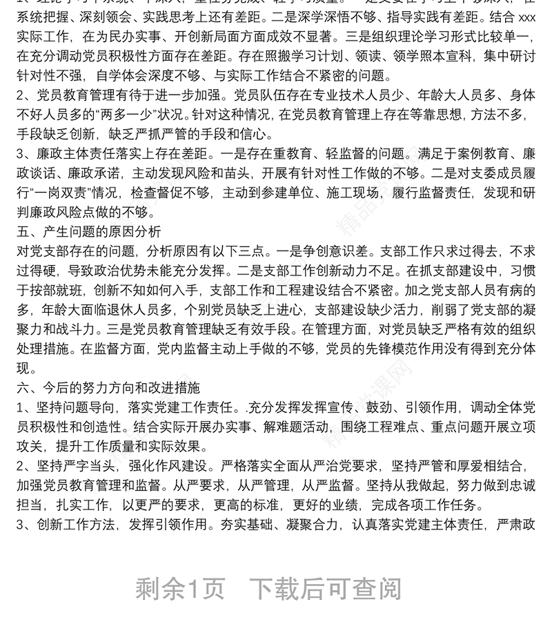 年度组织生活会党支部委员会年度工作报告