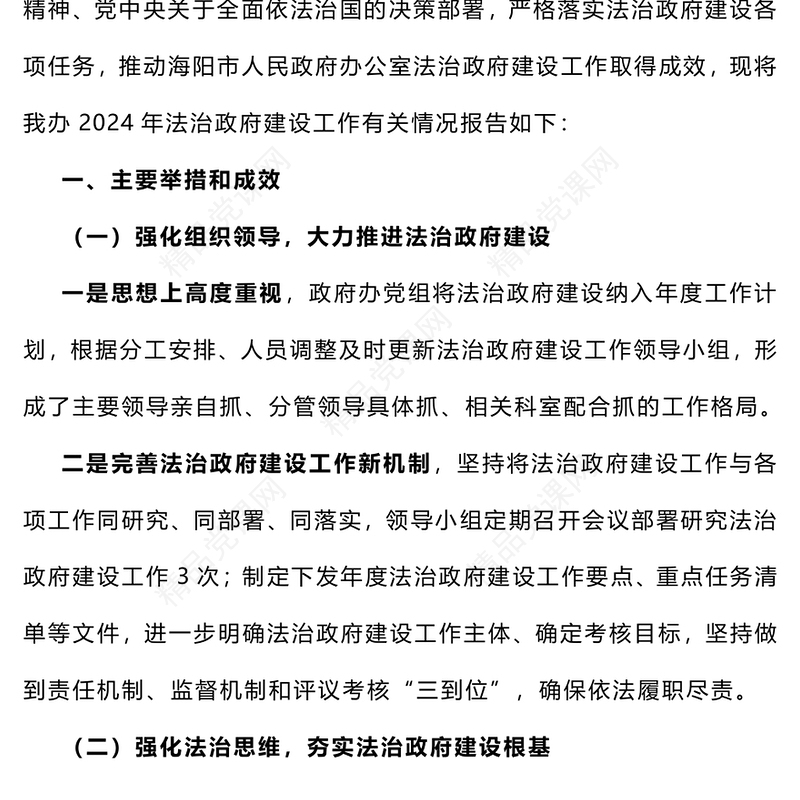 【年度总结模板】市政府办公室2024年法治政府建设情况总结模板报告模板