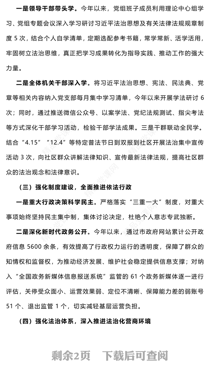 【年度总结模板】市政府办公室2024年法治政府建设情况总结模板报告模板