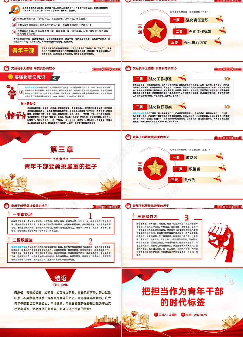 2024把担当作为青年干部的时代标签PPT大气精美党员干部学习教育专题党课模板课件