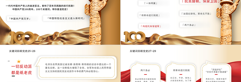 建党100周年回顾百年党史100个关键词PPT模板（中）