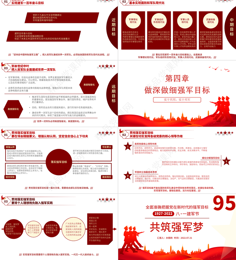 共筑强军梦全面准确把握党在新时代的强军目标PPT红色党政风热烈庆祝中国人民解放军建军95周年课件模板