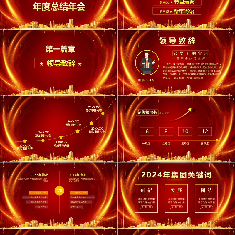 2024企业年度誓师大会PPT红色实用年终颁奖典礼模板
