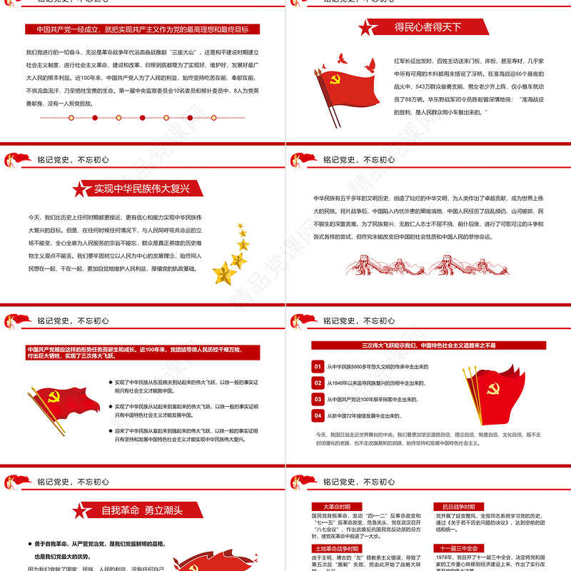 铭记党史不忘初心PPT党政风优质风党组织党支部党史学习教育动员会专题辅导党课课件模板