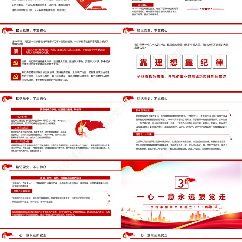 铭记党史不忘初心PPT党政风优质风党组织党支部党史学习教育动员会专题辅导党课课件模板