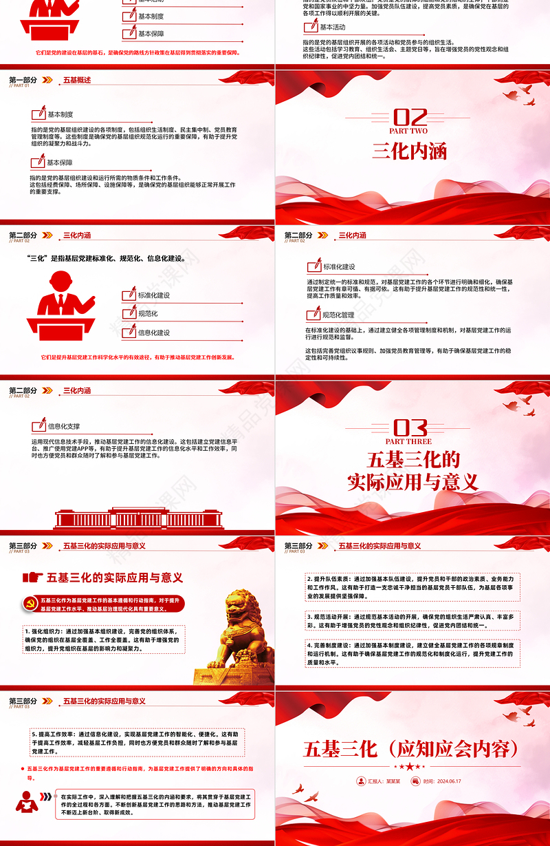五基三化应知应会内容PPT红色大气党的工作在基层的五个基本要素与三化内涵微党课课件