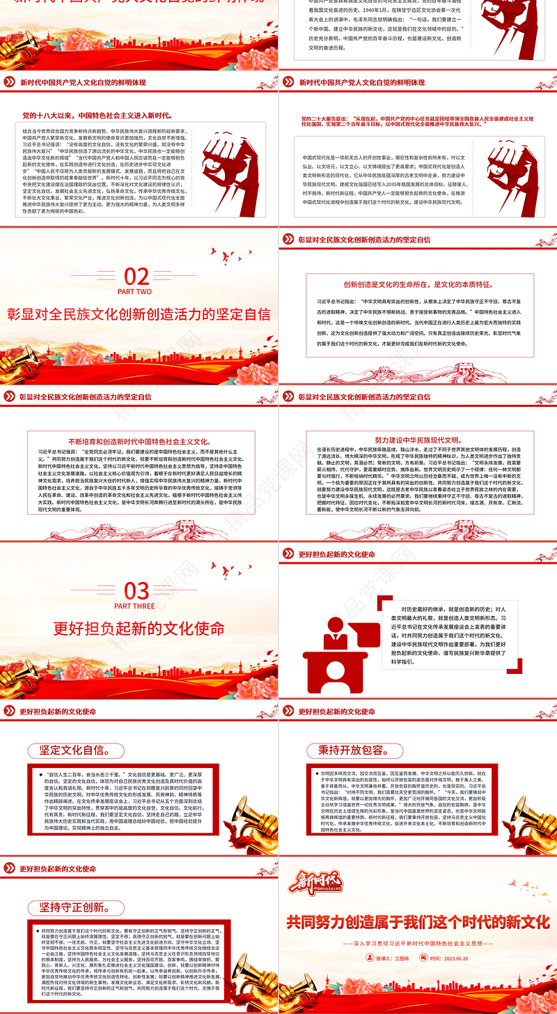 2023共同努力创造属于我们这个时代的新文化PPT党建风深入学习贯彻习近平新时代中国特色社会主义思想专题党课课件
