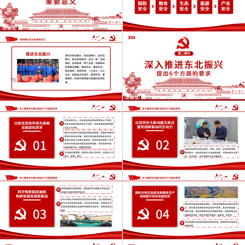 红色剪纸党政风地域党课之推进东北振兴党课PPT模板