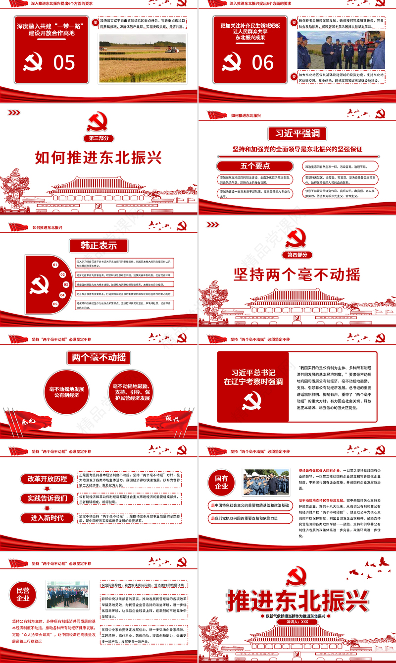 红色剪纸党政风地域党课之推进东北振兴党课PPT模板