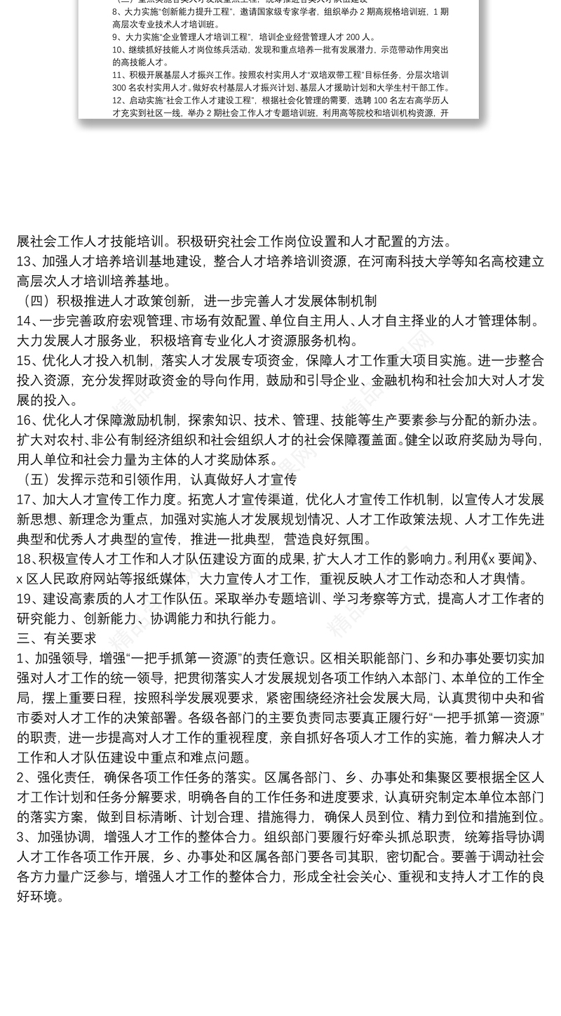 X区2022年度人才工作计划