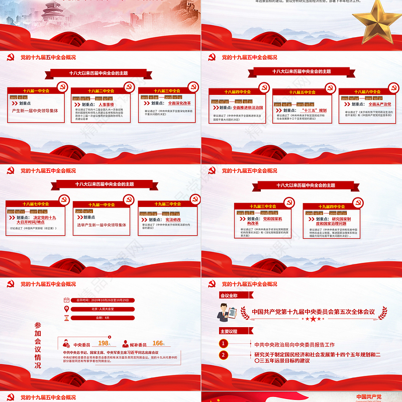 红色党政风中国共产党第十九届五中全会公报解读PPT