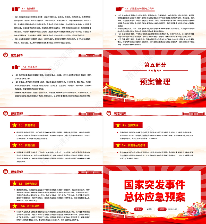 红色简洁《国家突发事件总体应急预案》PPT课件下载