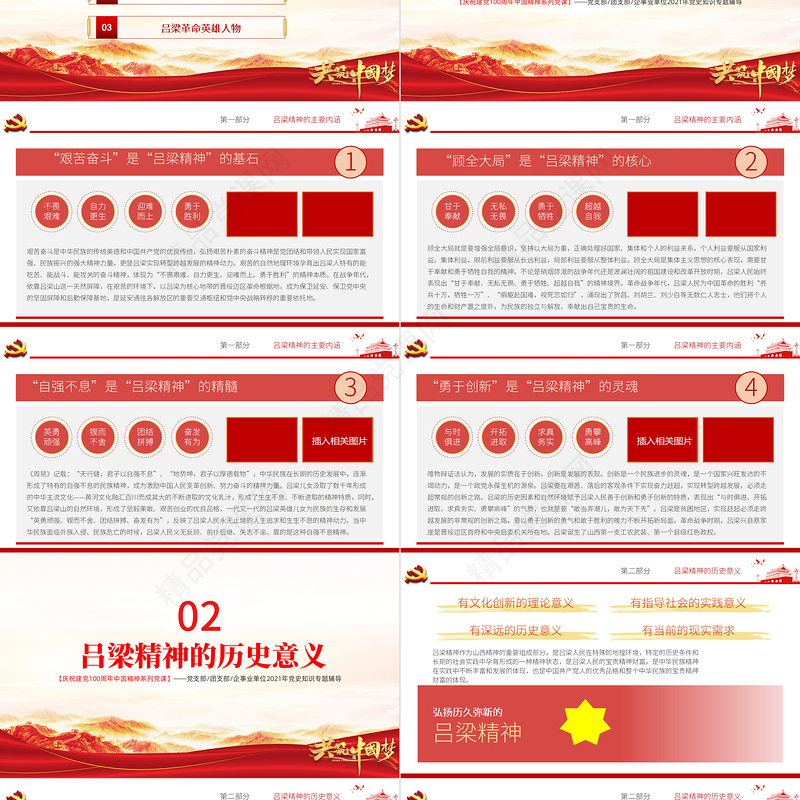 弘扬吕梁精神PPT建党100周年中国精神谱系艰苦奋斗顾全大局自强不息勇于创新山西吕梁红色革命故事党建专题党课