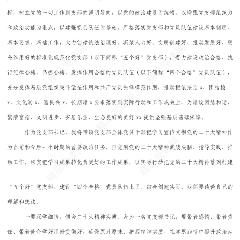征文_贯彻党的二十大精神,扎实推动创建“五个好”党支部建设“四个合格”党员队伍