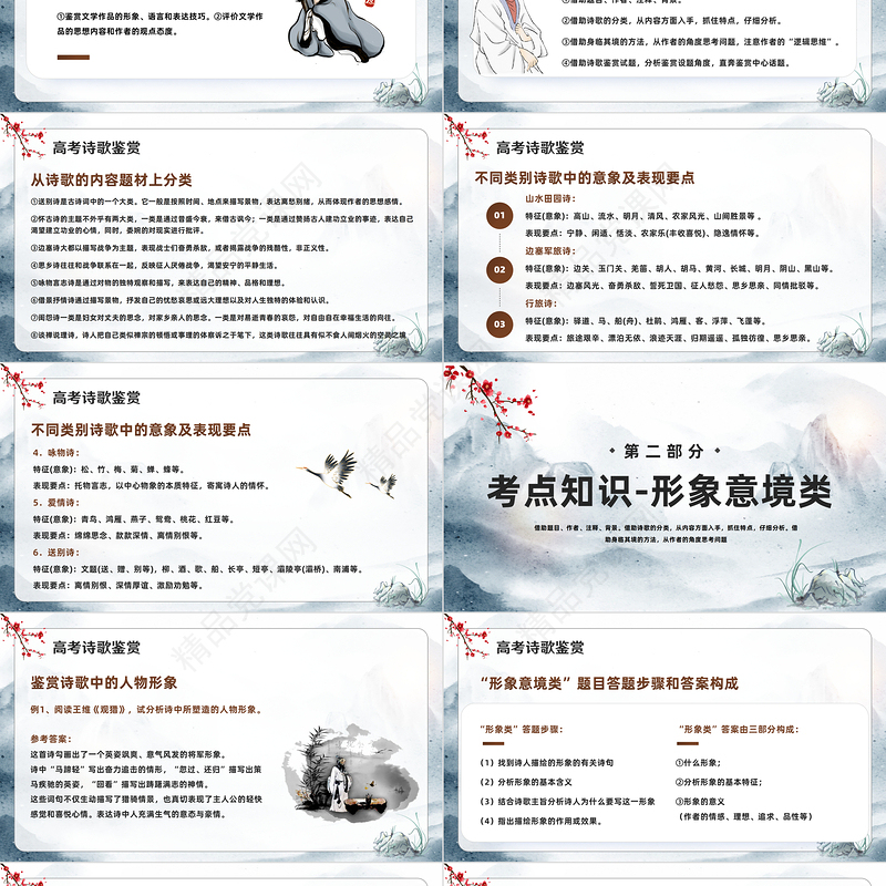 2024高考诗歌鉴赏PPT中国风高考诗歌鉴赏考点知识分析模板课件