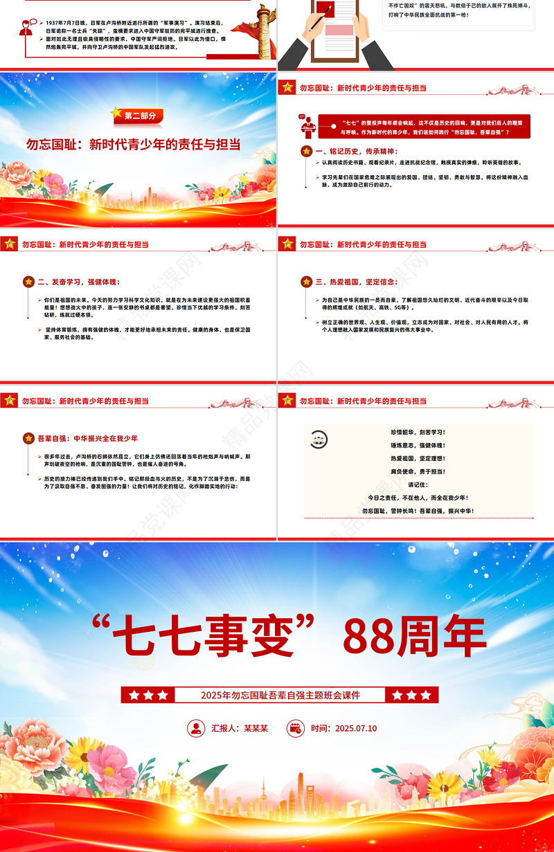 精美大气七七事变88周年PPT2025年勿忘国耻吾辈自强主题班会