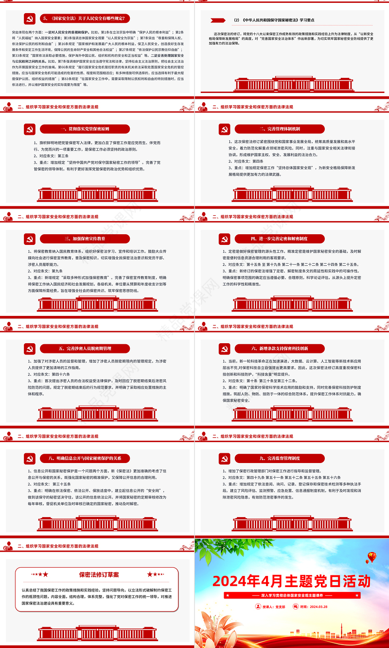 4月份主题党日活动PPT党建风学习总体国家安全观党课课件