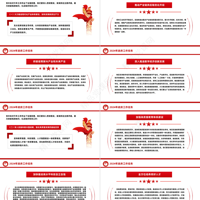 通过50个场景看2024《政府工作报告》全文PPT红色创意全国两会学习微党课课件