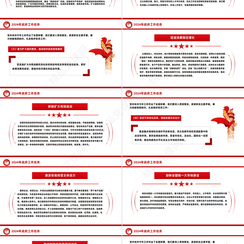 通过50个场景看2024《政府工作报告》全文PPT红色创意全国两会学习微党课课件