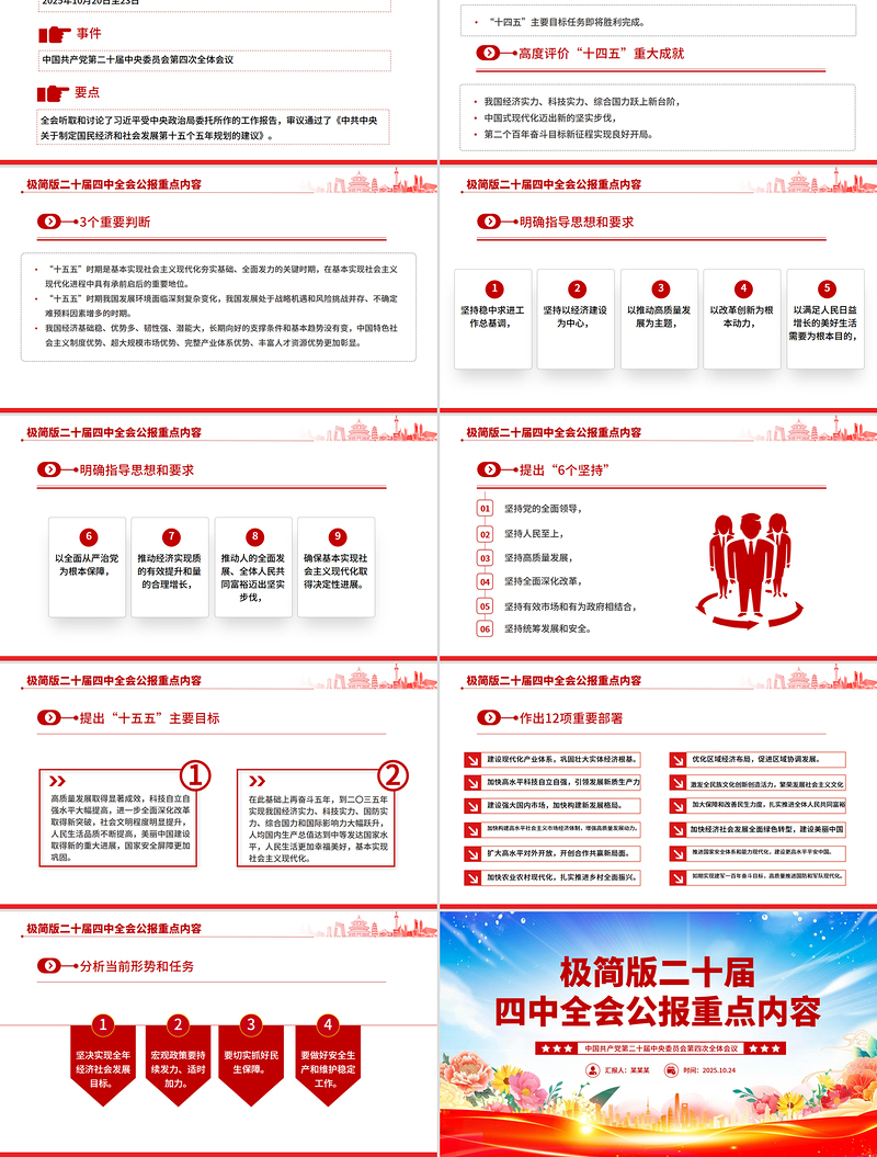 红色大气极二十届四中全会公报重点内容PPT党课课件