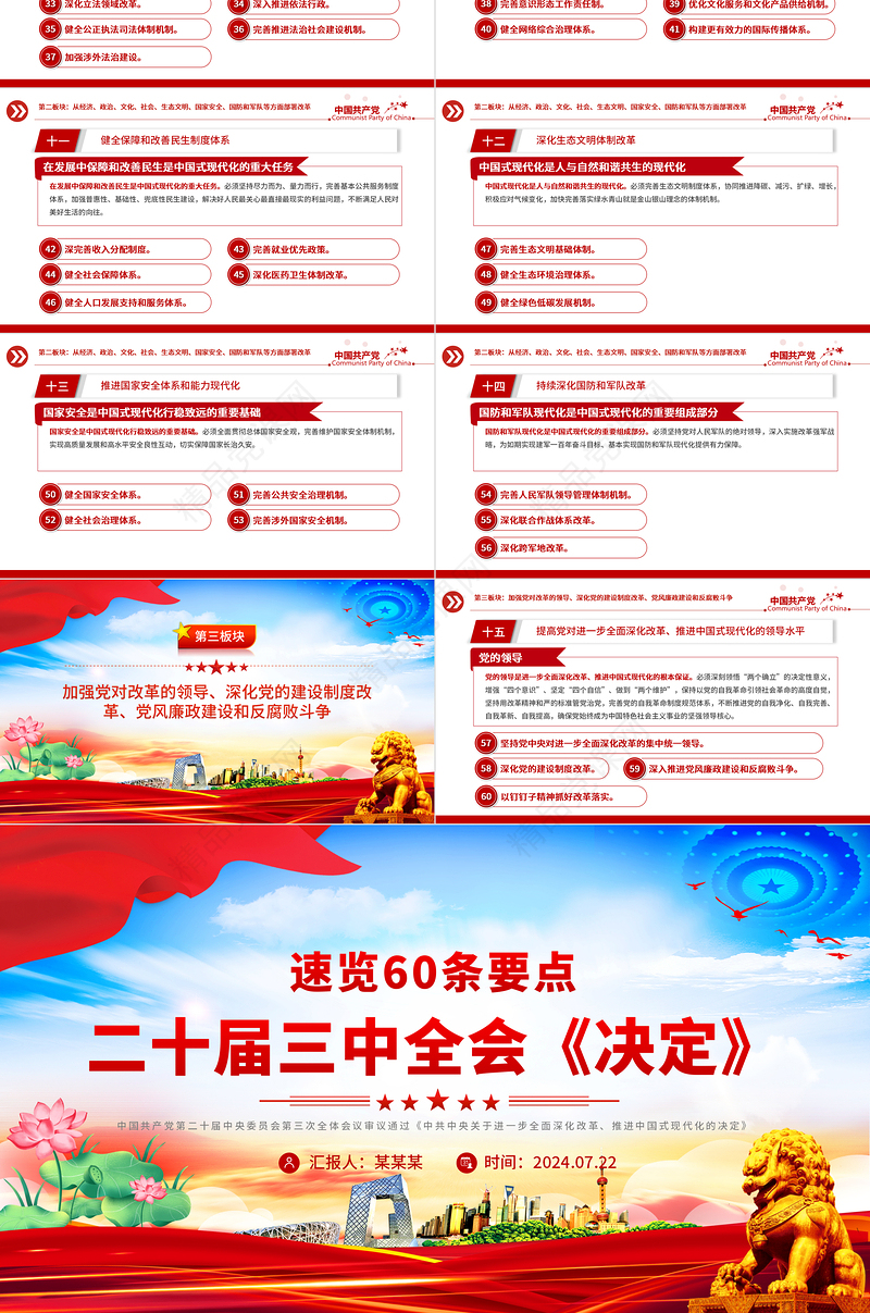 2024速览二十届三中全会《决定》60条要点PPT党建风深入学习二十届三中全会《决定》课件