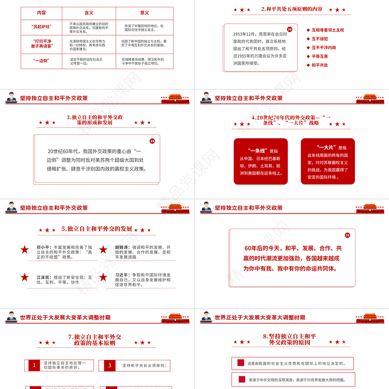 2021红色简约党课毛概课件第十三章第一节坚持和平发展道路PPT