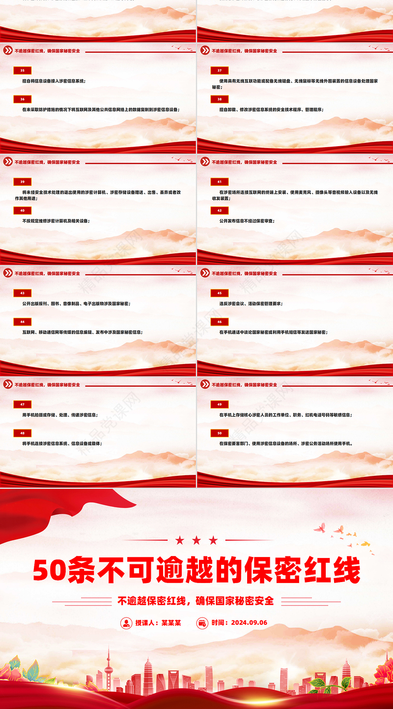 保密知识学习之50条不可逾越的保密红线PPT党课课件