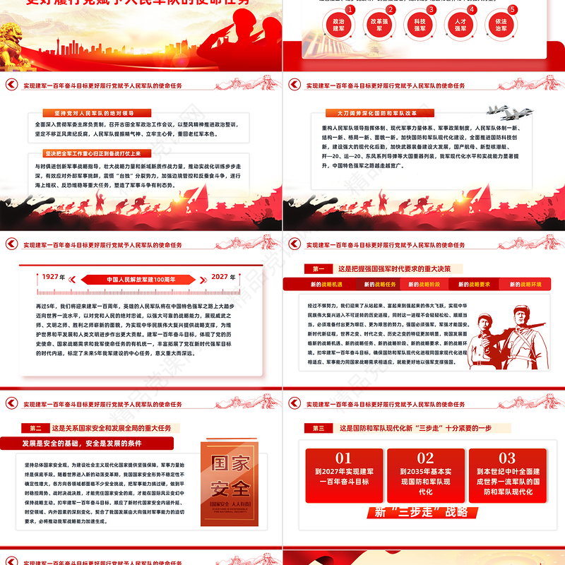 如期实现建军一百年奋斗目标PPT红色精美风军队部队学习宣传贯彻党的二十大精神专题党建党政课件模板