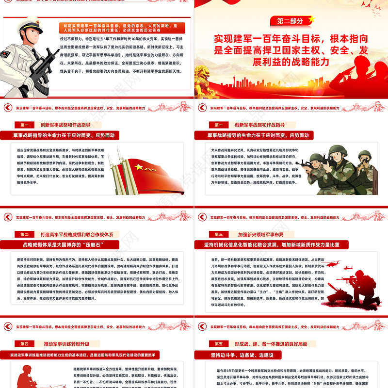 如期实现建军一百年奋斗目标PPT红色精美风军队部队学习宣传贯彻党的二十大精神专题党建党政课件模板