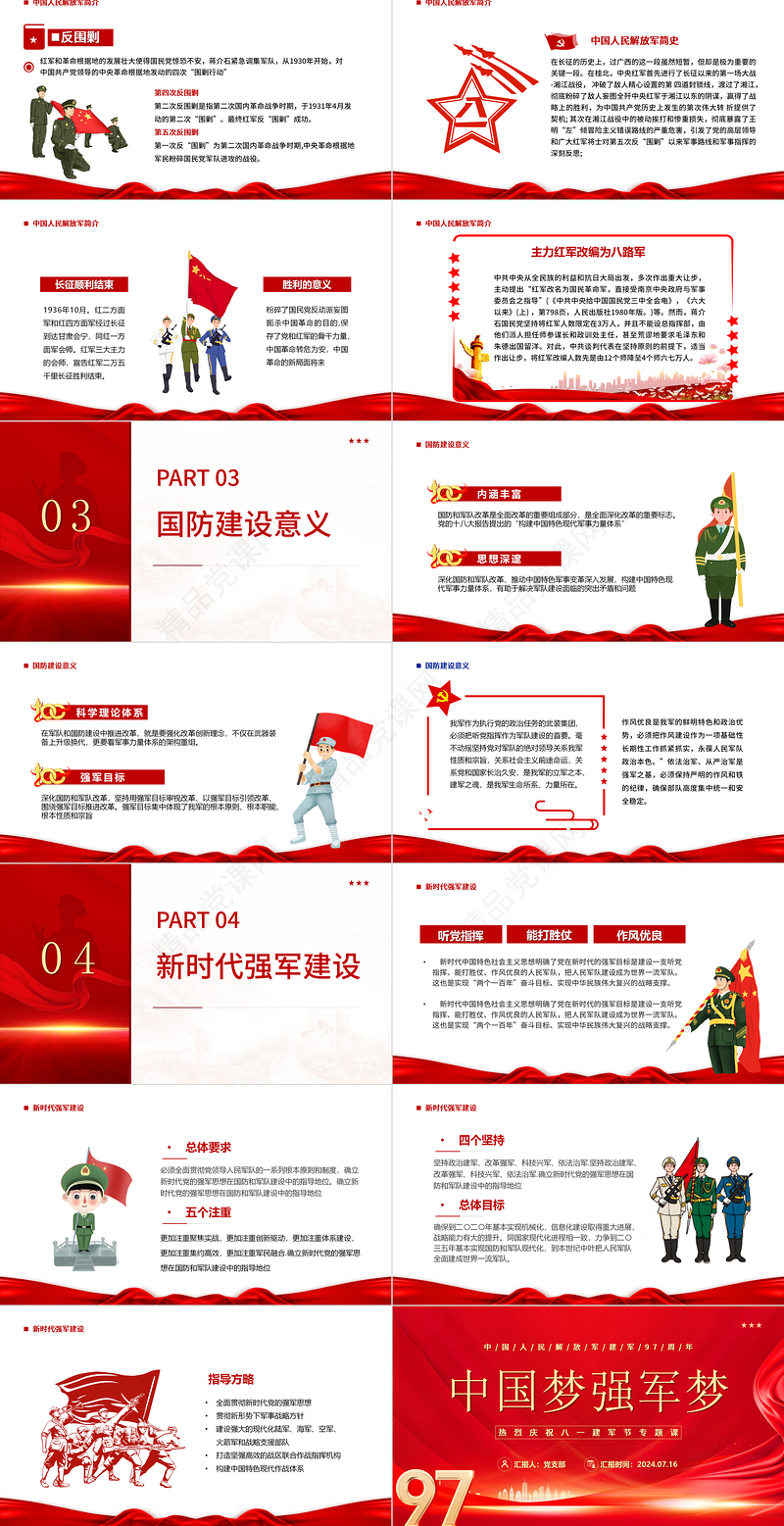 2024建军97周年PPT精美大气中国梦强军梦党课课件