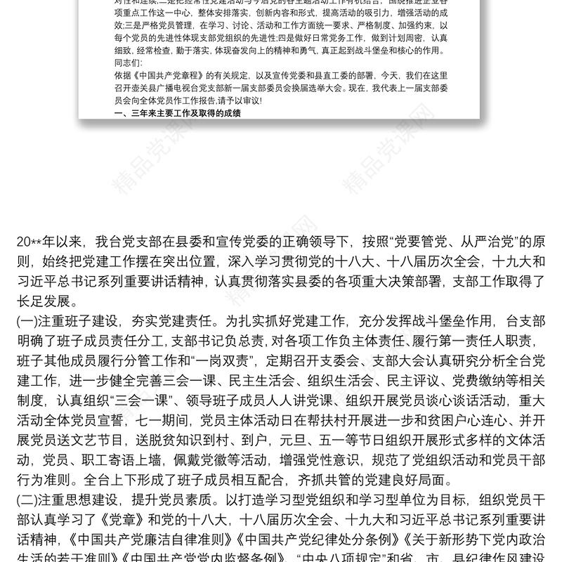 企业2020党支部换届工作报告