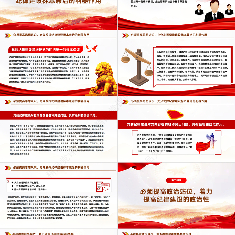 全党开展党纪学习教育PPT优质风学习教育党课课件模板