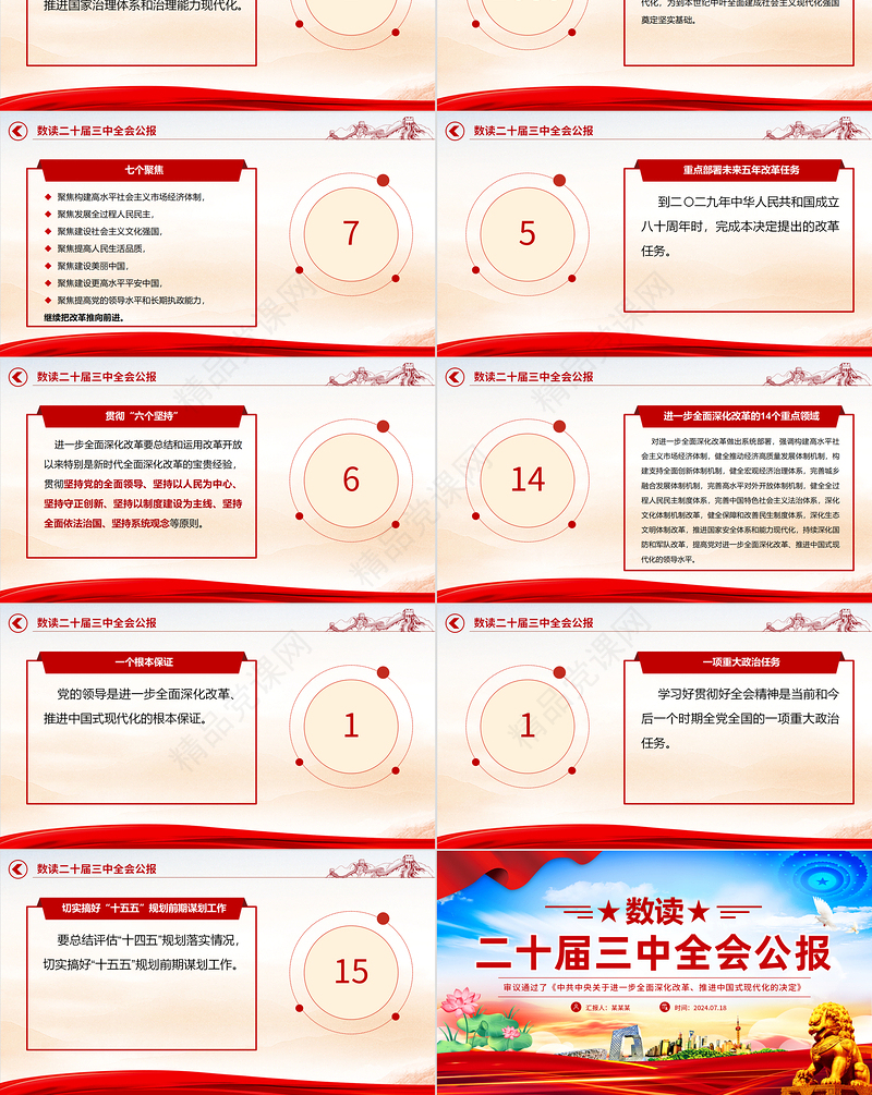 数读二十届三中全会公报PPT蓝色大气学习贯彻三中全会精神微党课下载