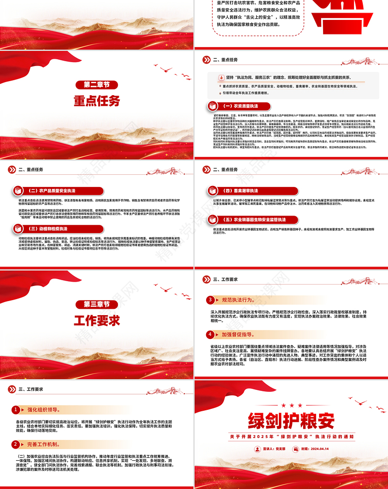 精美大气关于开展2025年“绿剑护粮安”执法行动的通知PPT课件下载
