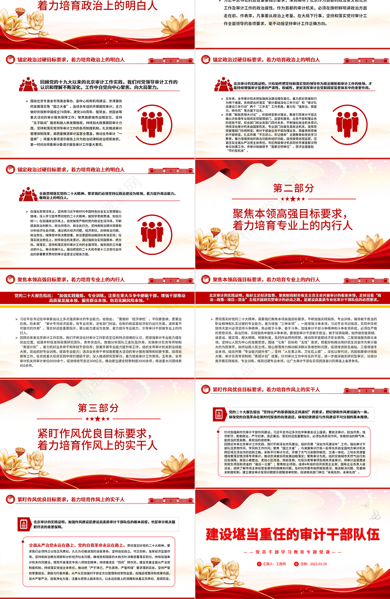 2023建设堪当重任的审计干部队伍PPT精品风党员干部学习教育专题党课课件模板