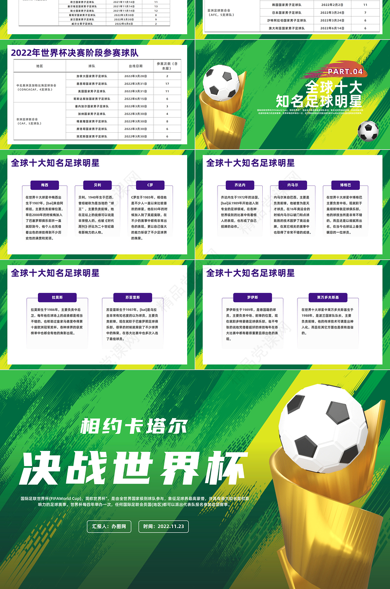 决战世界杯相约卡塔尔PPT简约风世界杯卡塔尔世界杯知识宣讲课件下载