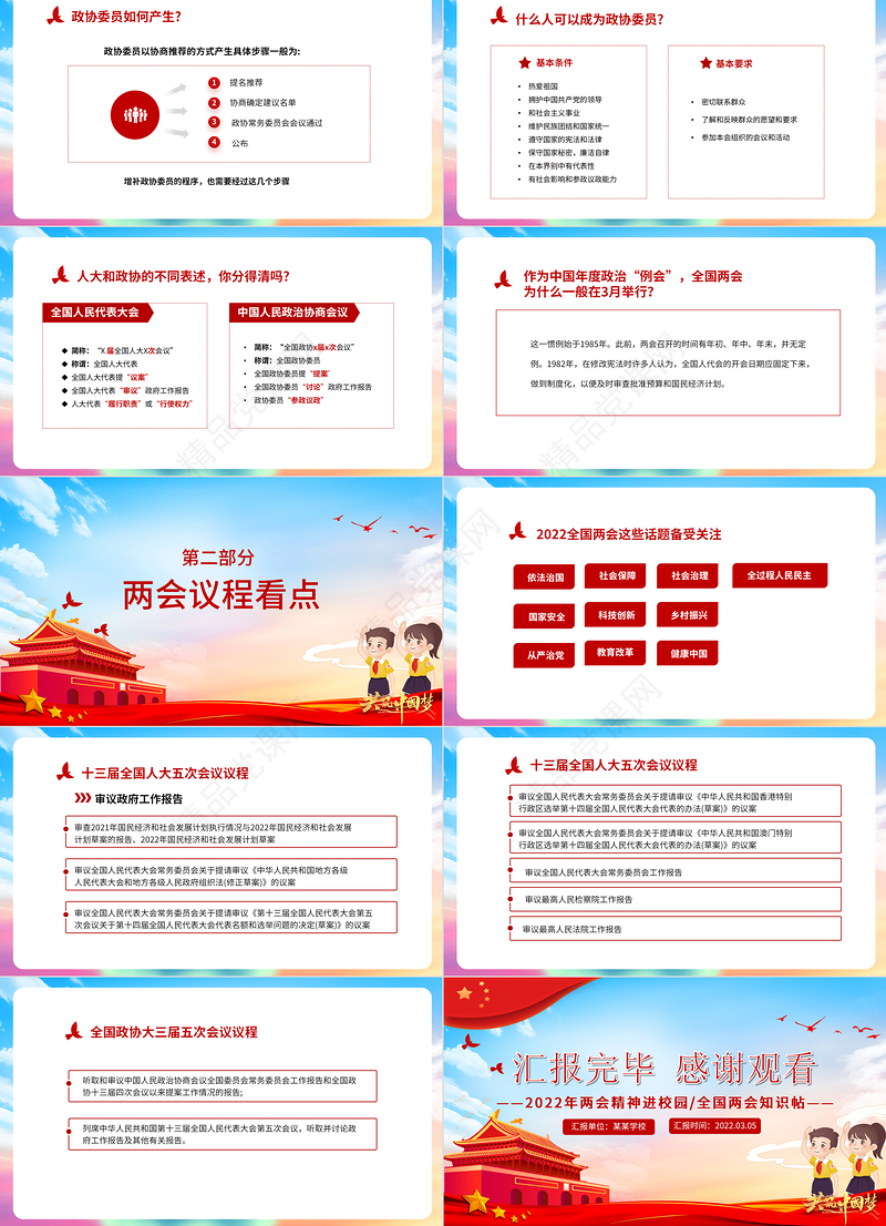 童心看两会PPT红色卡通2022两会精神进校园中小学生两会知识帖主题班会课件