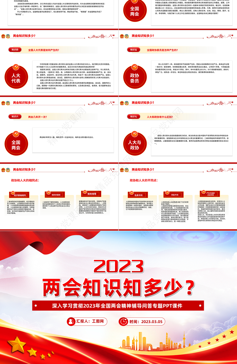 2023两会知识知多少PPT简约优质关注两会聚焦民生两会知识问答学习辅导课件