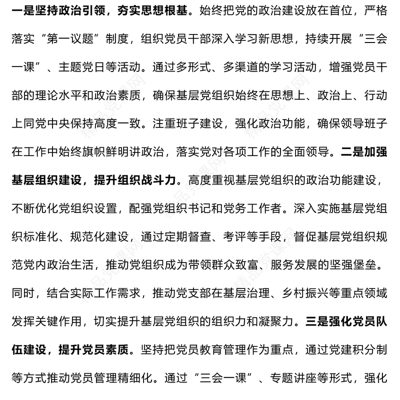 2024年党组织书记抓基层党建工作述职报告模板