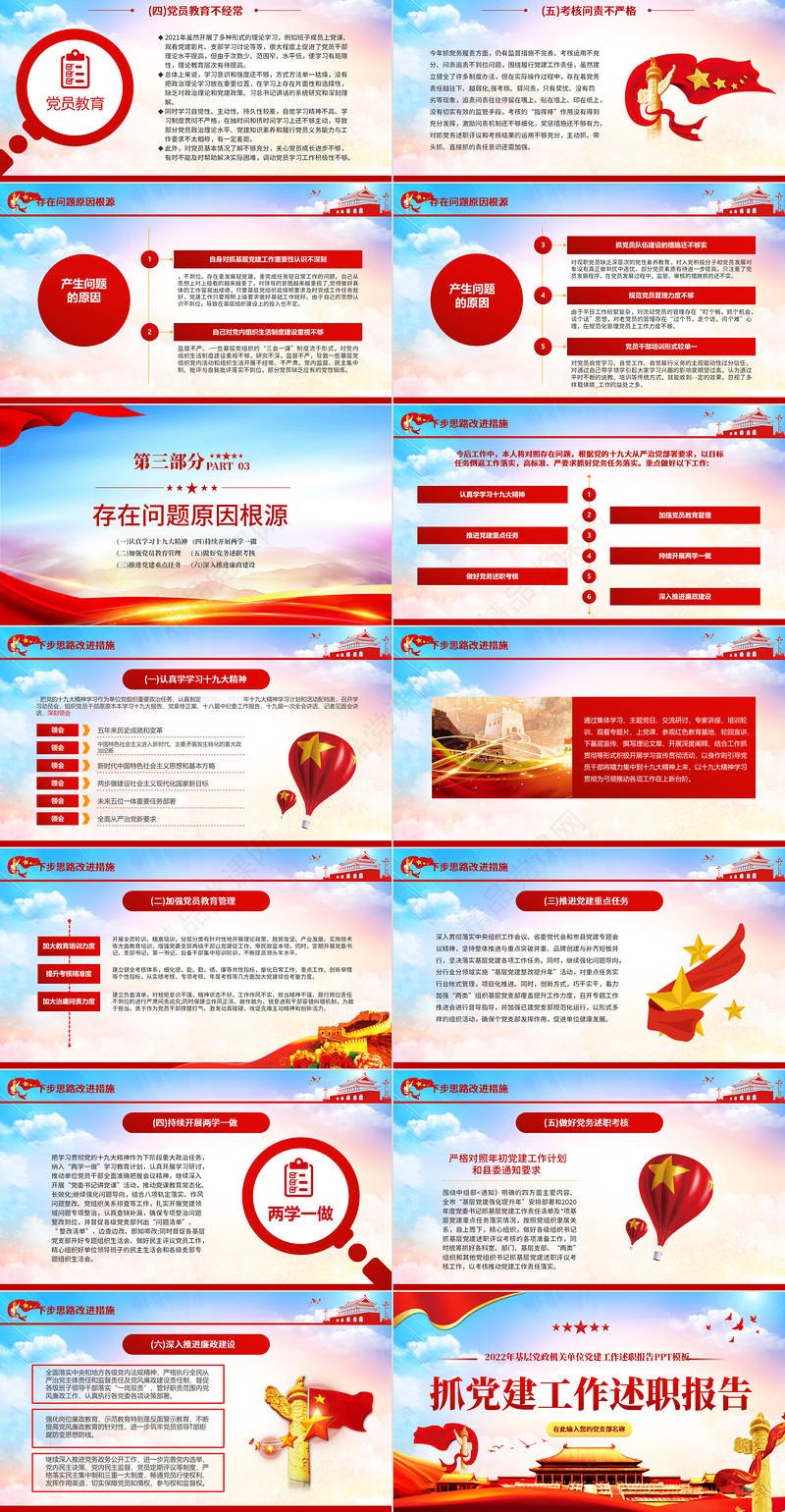 党组织书记抓党建工作述职报告PPT党政风党建风基层党政机关单位党建工作述职报告专题党课课件模板