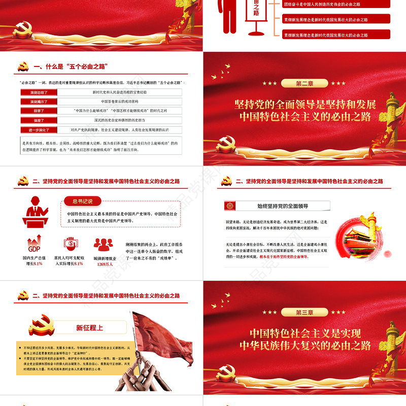 准确把握“五个必由之路”PPT党政风精品深入学习全国两会专题党课课件模板下载