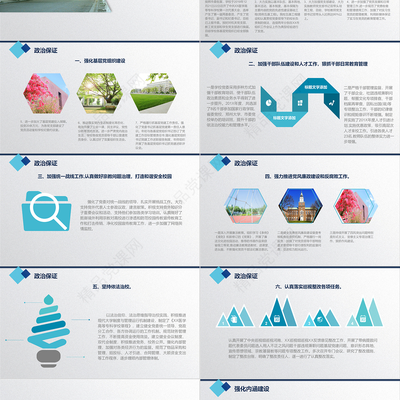【含内容及范文1篇】蓝色学院风XX高校领导班子年终工作总结汇报报告PPT