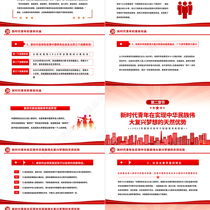 青年精神素养提升PPT党政风简约风新时代青年干部教育党课团课课件模板