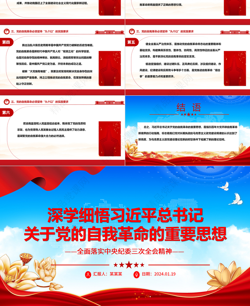 学思践悟习近平关于党的自我革命重要思想ppt简洁精美简洁全面落实中央纪委三次全会精神专题党课