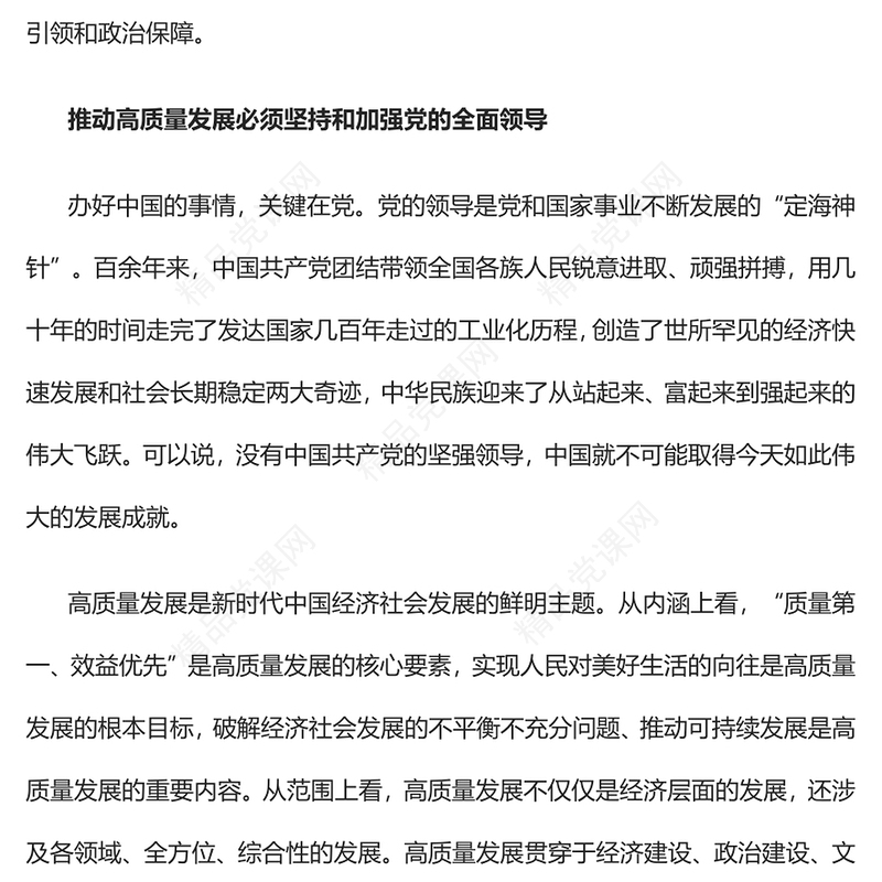 为高质量发展提供坚强有力的政治引领和政治保障发言材料