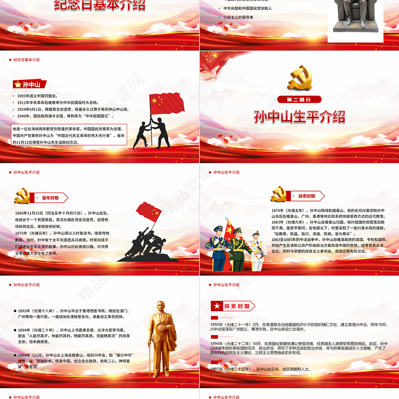 2022孙中山逝世97周年PPT红色大气孙中山纪念日专题课件模板