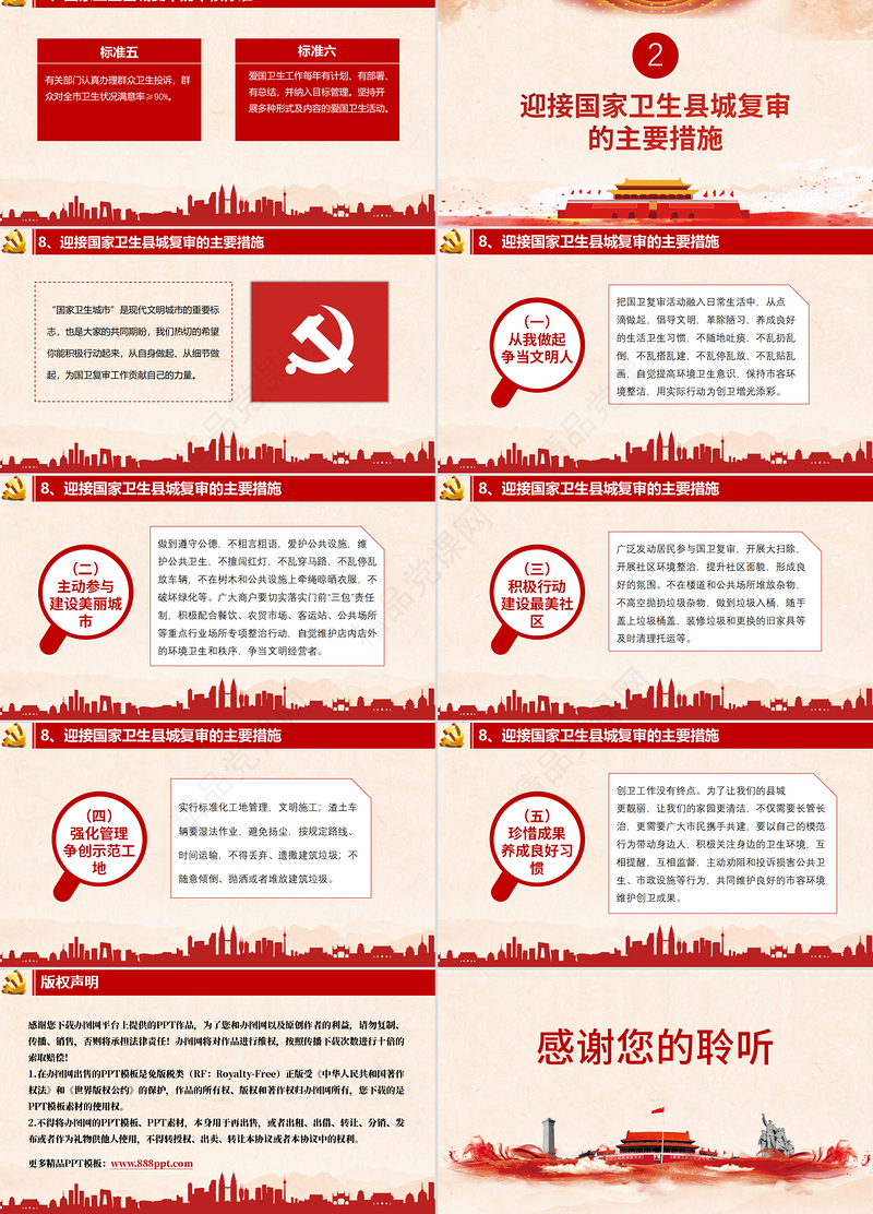 2019年党政府迎接国家卫生县城复审创建国家卫生城市工作汇报总结报告通用PPT